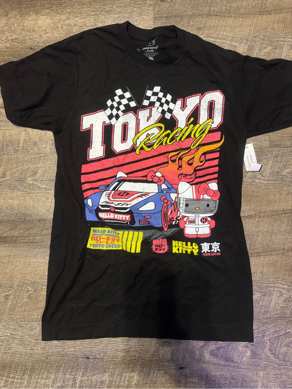 Hello Kitty Black Tokyo Racing Graphic Tee with Blue Car